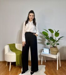 PALAZZO %100 COTTON SİYAH PANTOLON