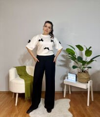 PALAZZO %100 COTTON SİYAH PANTOLON