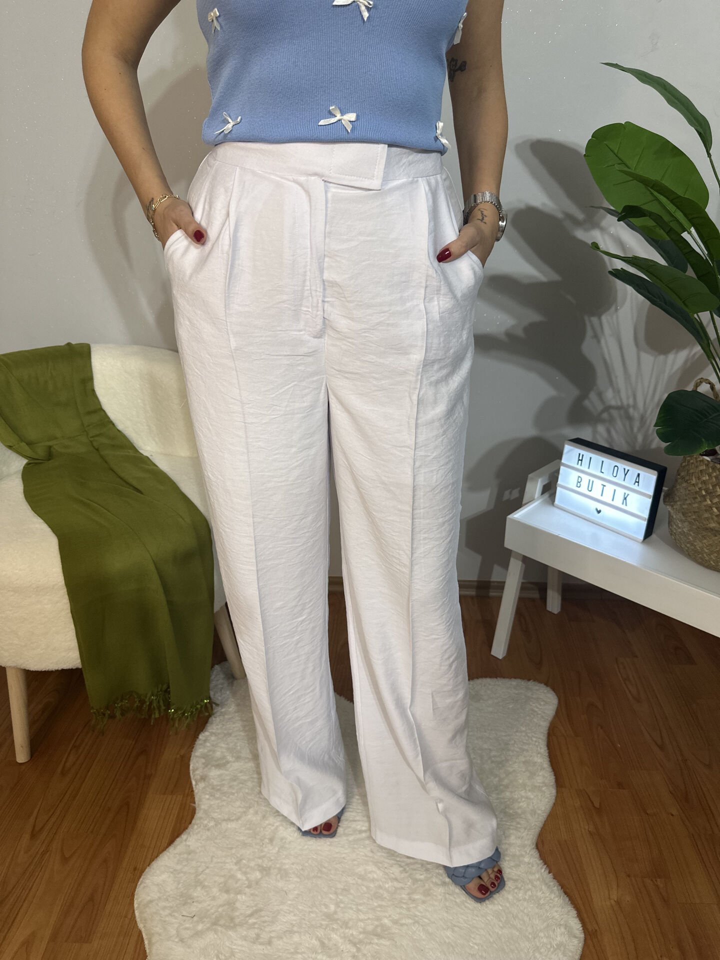 PALAZZO %100 COTTON BEYAZ PANTOLON