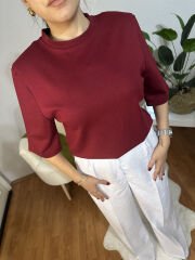 Vatkalı Bisiklet Yaka Bordo T-Shirt