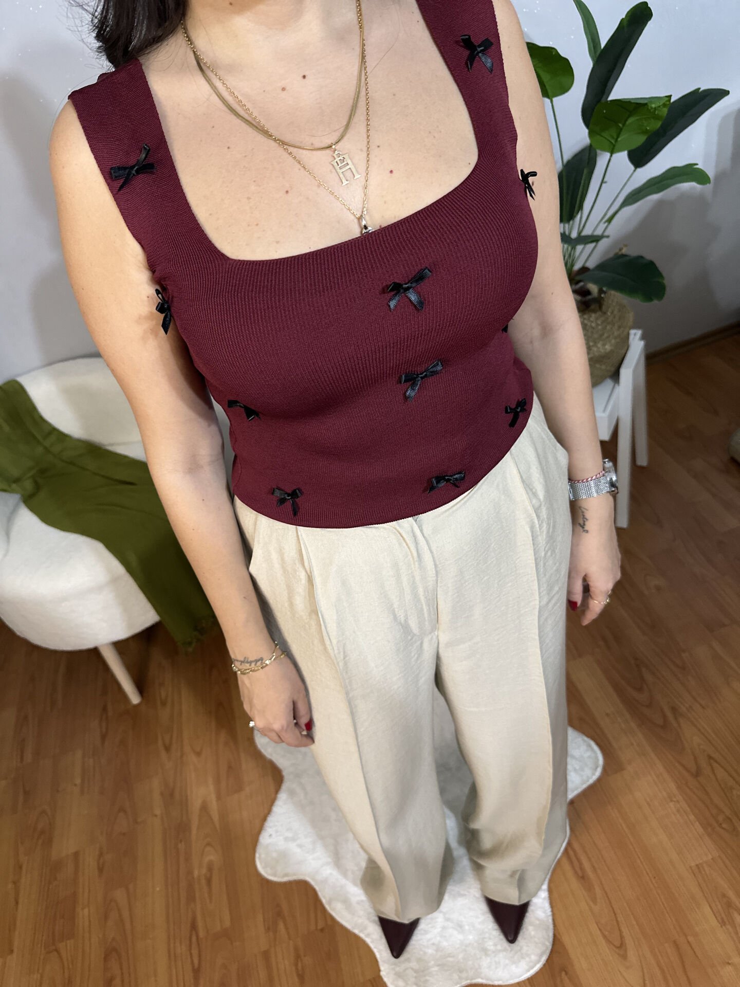 Brandatte Kurdele Detaylı Bordo Triko Atlet