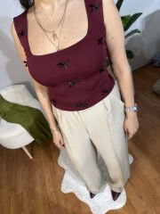 Brandatte Kurdele Detaylı Bordo Triko Atlet