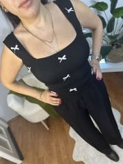 Brandatte Kurdele Detaylı Siyah Triko Atlet