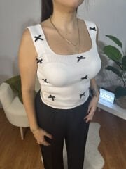 Brandatte Kurdele Detaylı Beyaz Triko Atlet