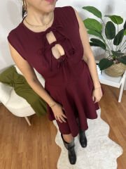 Farah Bağcıklı Bordo Elbise