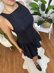 Jayla Volanlı Denim Korse Elbise