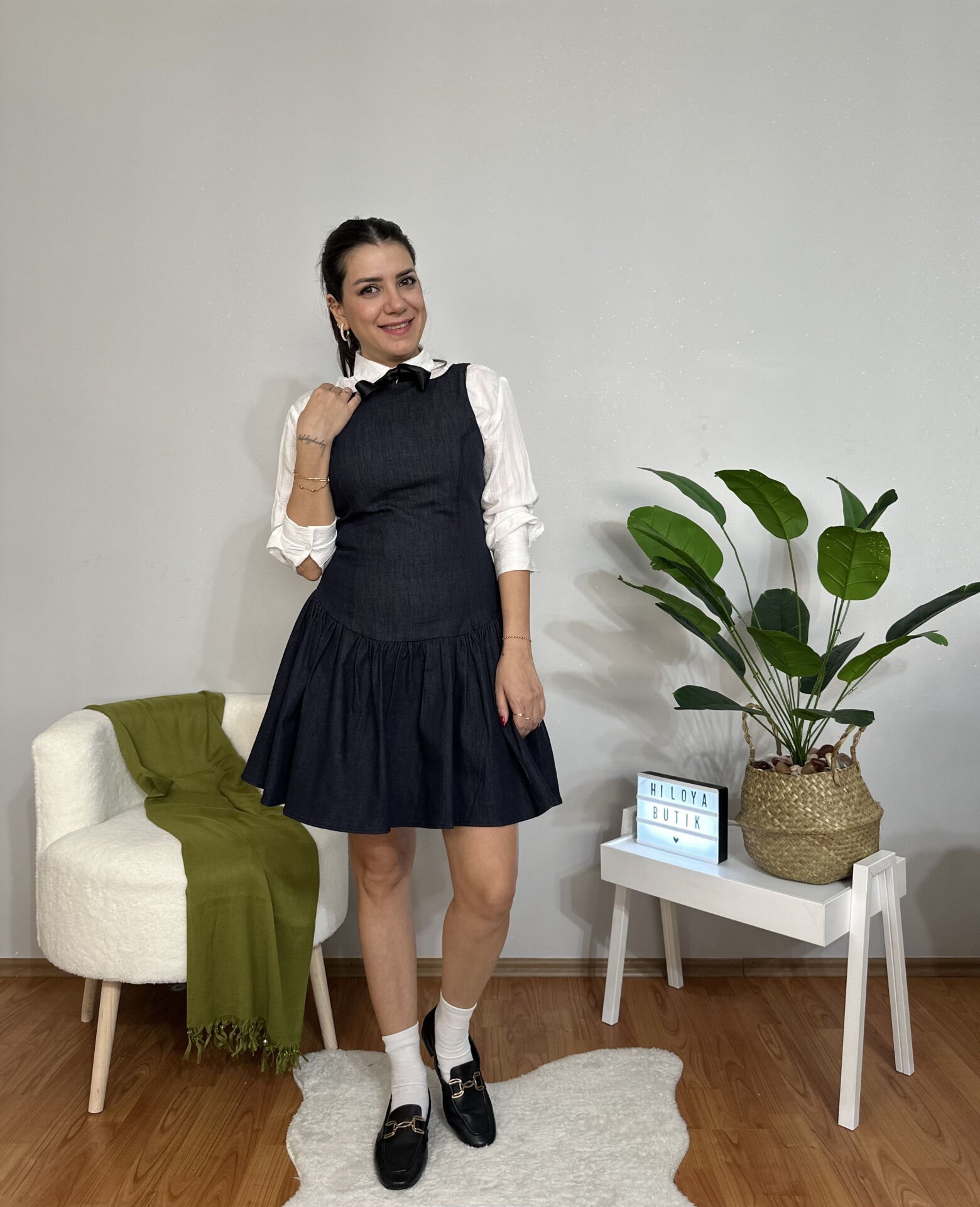 Jayla Volanlı Denim Korse Elbise