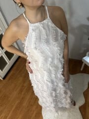 Angelica Tasarım Püskül Detaylı Maxi Beyaz Elbise