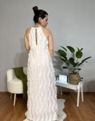 Angelica Tasarım Püskül Detaylı Maxi Beyaz Elbise