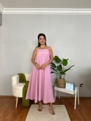 VICTOR PAMUK ASKILI ELBİSE PEMBE