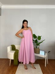 VICTOR PAMUK ASKILI ELBİSE PEMBE